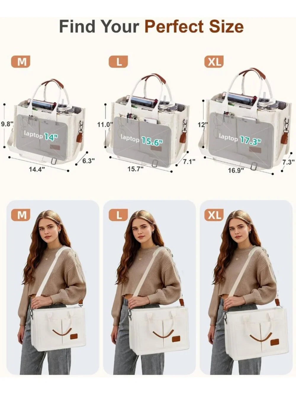 Stylish Canvas Tote Bag for Women - Zipper Closure, Compartments for Work